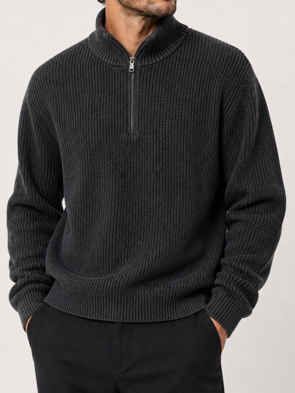 OLD NAVY Cotton Knit Sweater Zip Charcoal Gray XL